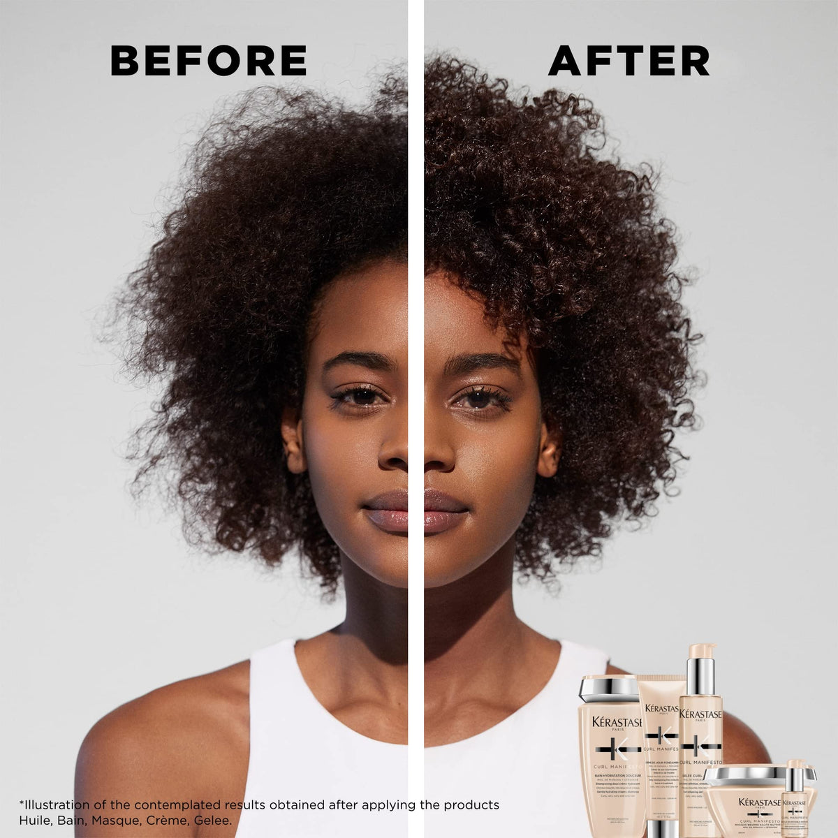 KÉRASTASE before and after curl comparison showing improved definition