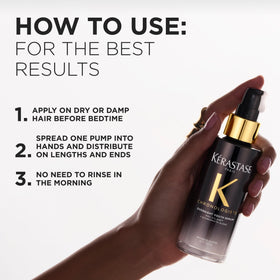 KÉRASTASE Chronologiste on bedside table illustrating easy nightly hair ritual