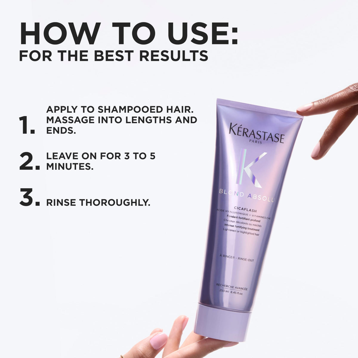 KÉRASTASE Cicaflash before-and-after lengths comparison illustrating reduced frizz