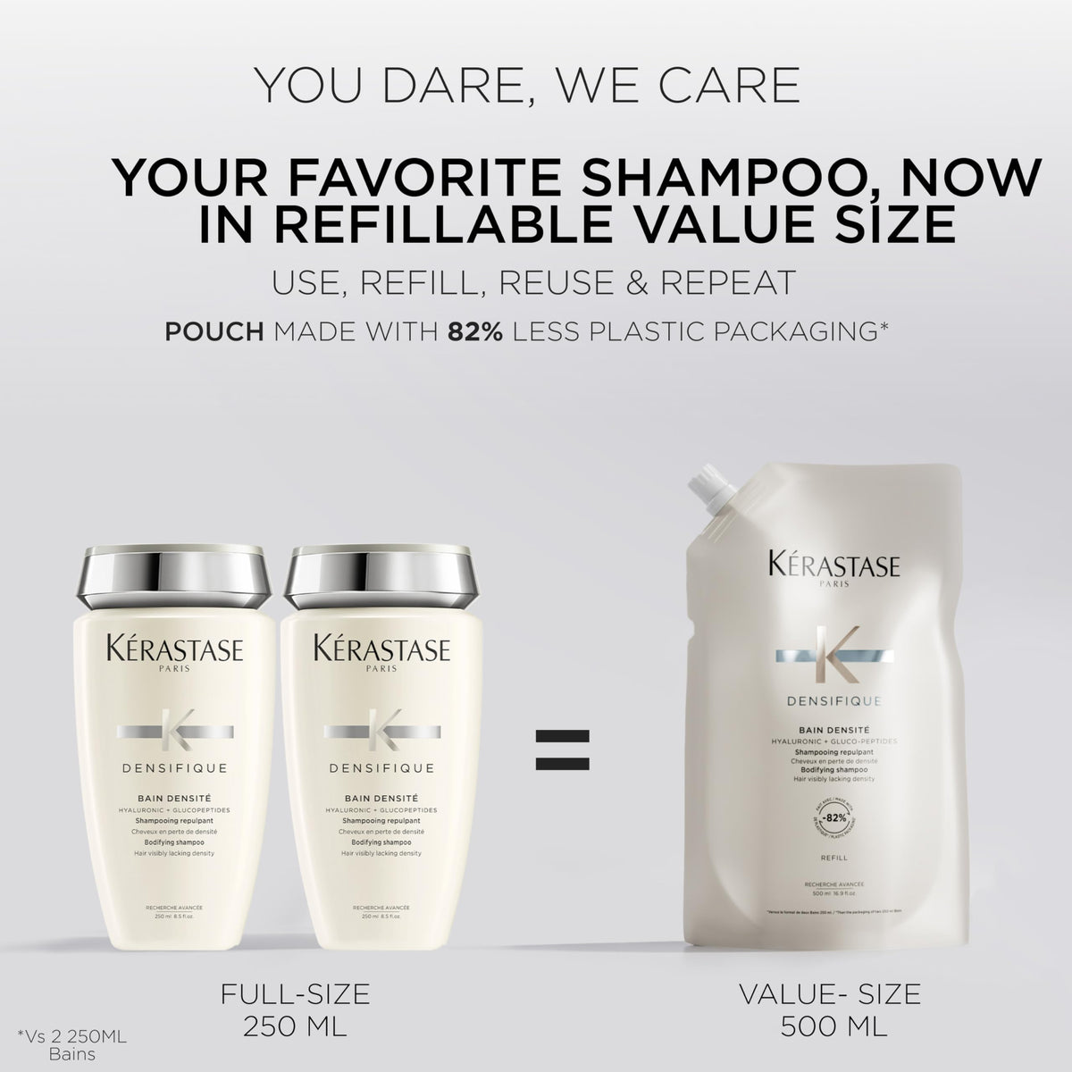 KÉRASTASE recycled packaging graphic showing reduced-plastic environmental gain