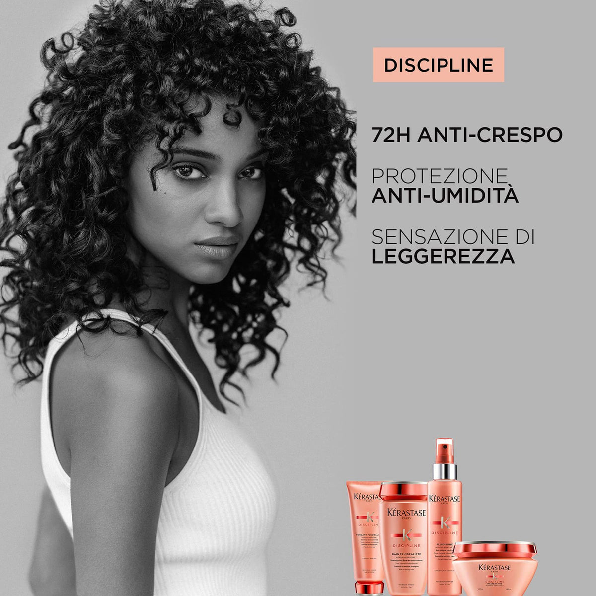 KÉRASTASE misting on towel-dried hair to smooth and protect before styling