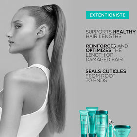 KÉRASTASE product being applied to mid-lengths, showing detangling and smoothing benefit