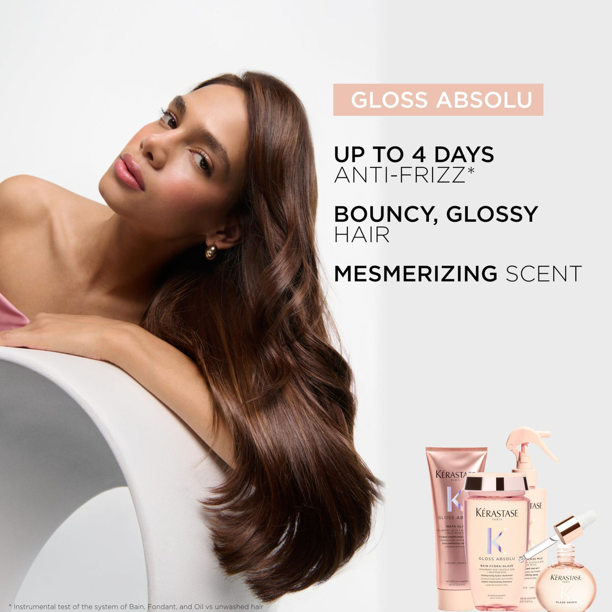 KÉRASTASE glossy hair after rinse showing enhanced shine and bounce