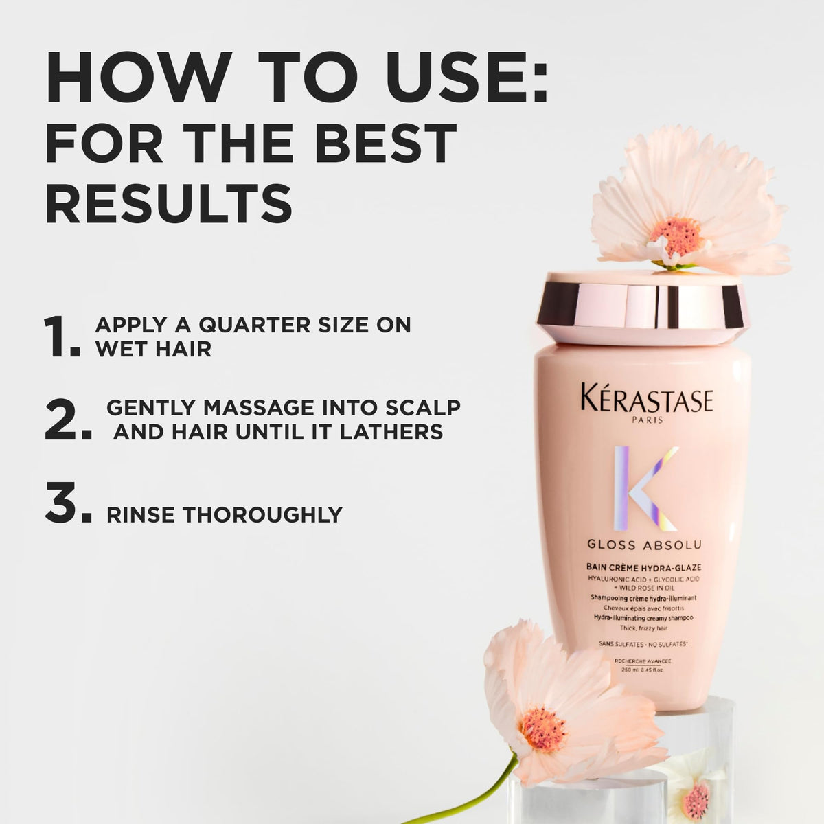 KÉRASTASE shampoo in use under shower showing easy application benefit