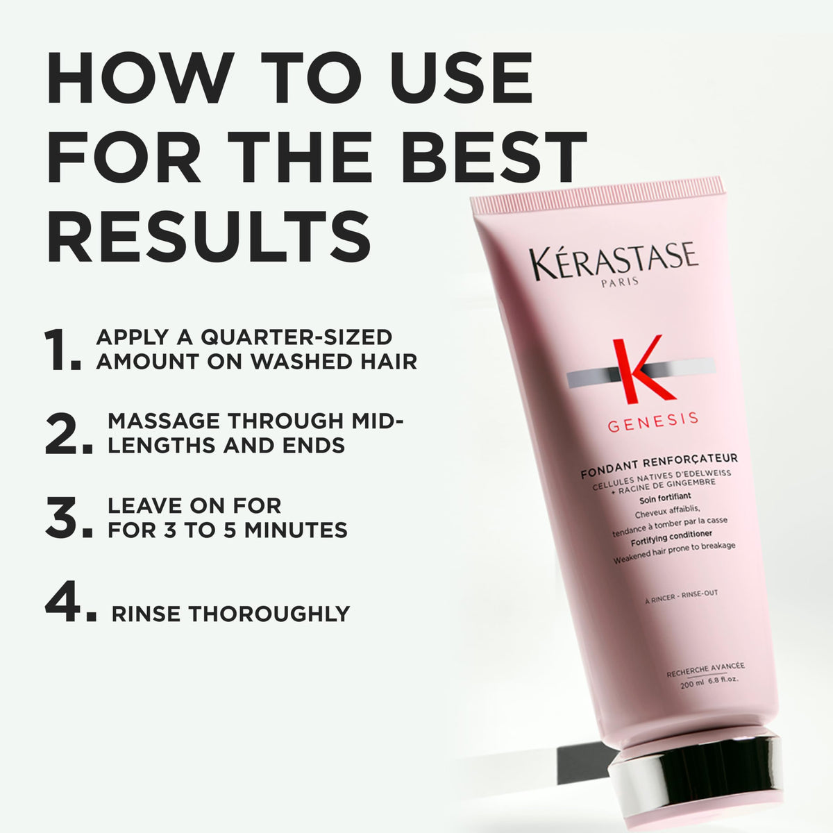 KÉRASTASE in-hand size comparison showing portable 6.8 fl oz benefit