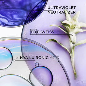 KÉRASTASE label close-up highlighting hyaluronic acid and Edelweiss benefits