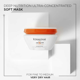 KÉRASTASE Masquintense jar held in hand to show 6.8 fl oz size and portability