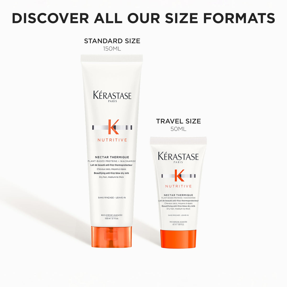 KÉRASTASE product staged with blow-dryer and brush for heat styling prep