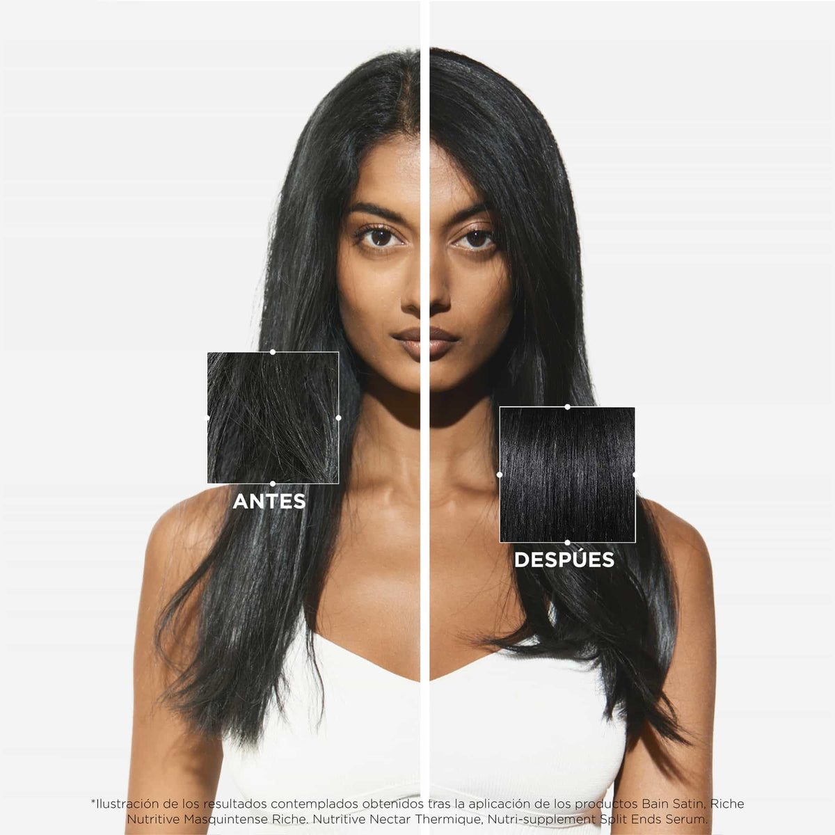 KÉRASTASE rinsed hair showing enhanced shine and soft, weightless finish
