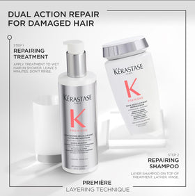 KÉRASTASE alongside repairing conditioner showing recommended two-step system benefits