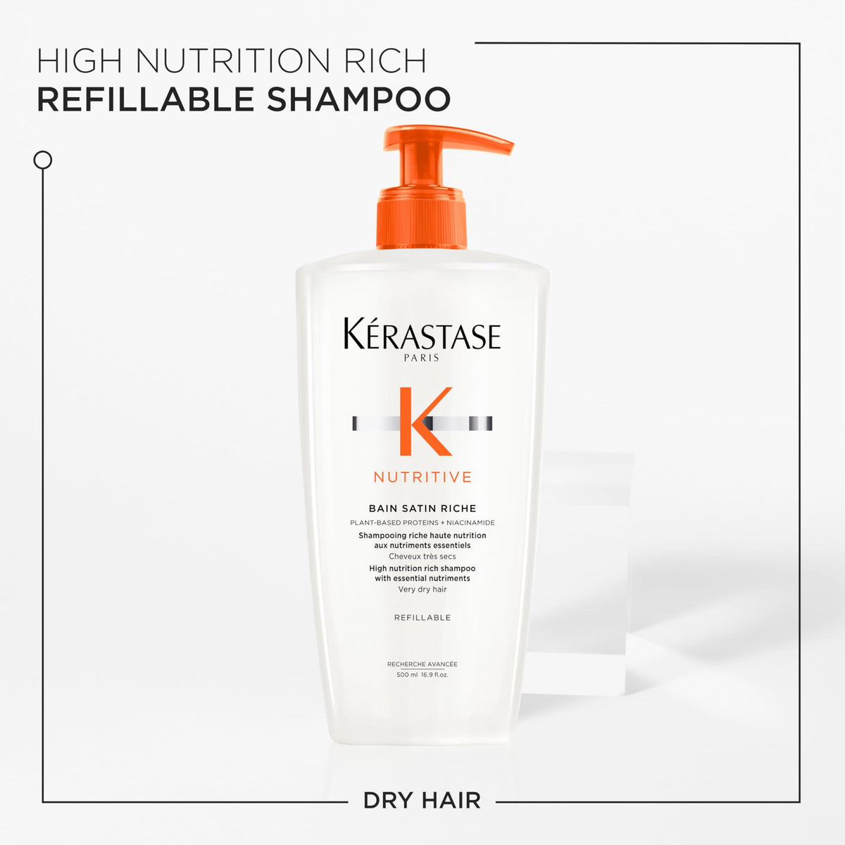 KÉRASTASE pump and cap close-up highlighting refillable design benefit