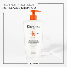 KÉRASTASE pump and cap close-up highlighting refillable design benefit