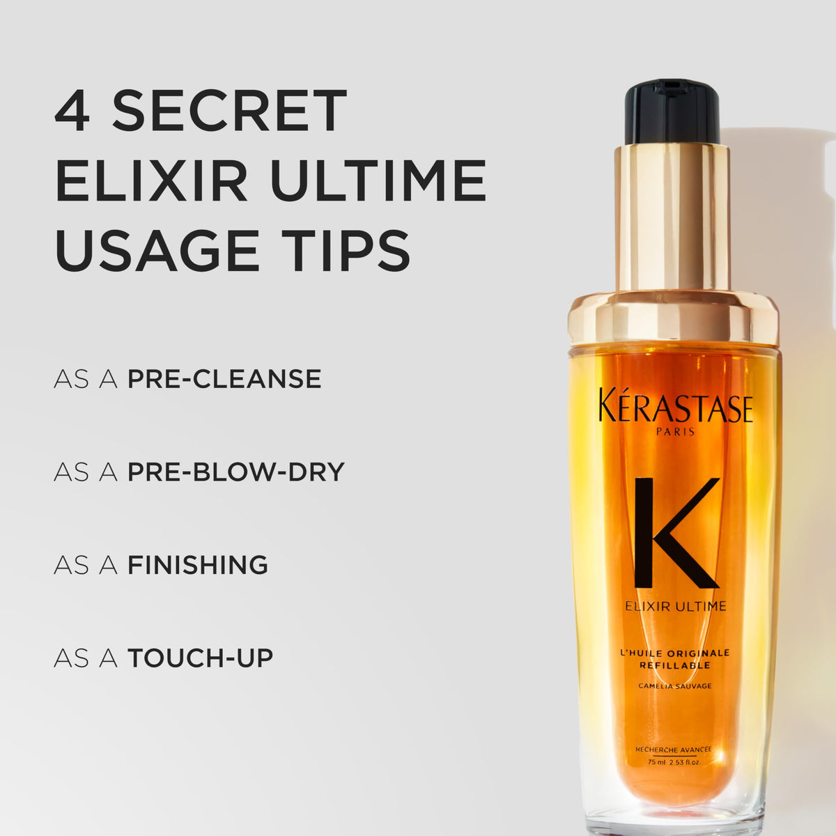 KÉRASTASE refill cap detail emphasizing sustainable refillable design benefit