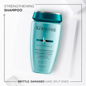 KÉRASTASE label close-up highlighting Resistance Force Architecte benefits and clarity