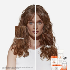 KÉRASTASE applying serum to hair ends for targeted smoothing and protection