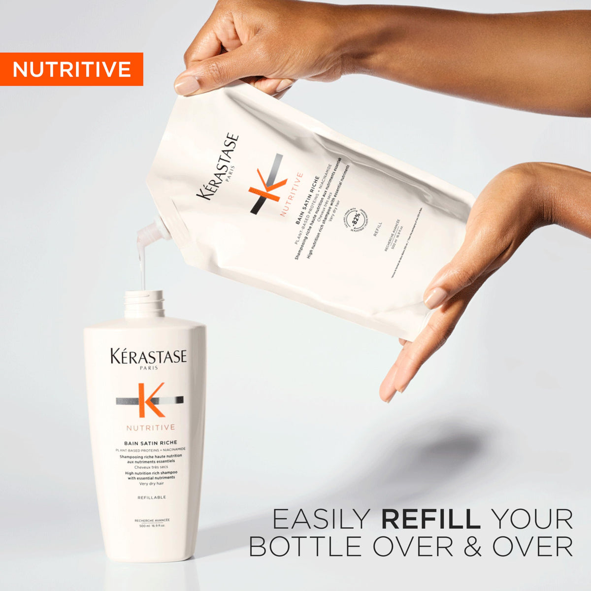 KÉRASTASE shampoo being applied to wet hair for smoother strands