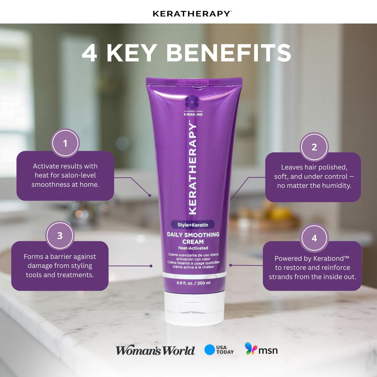 KERATHERAPY label detail showing Kerabond technology and benefits