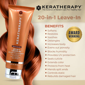 KERATHERAPY close-up label highlighting keratin, caviar extract, and argan oil ingredients