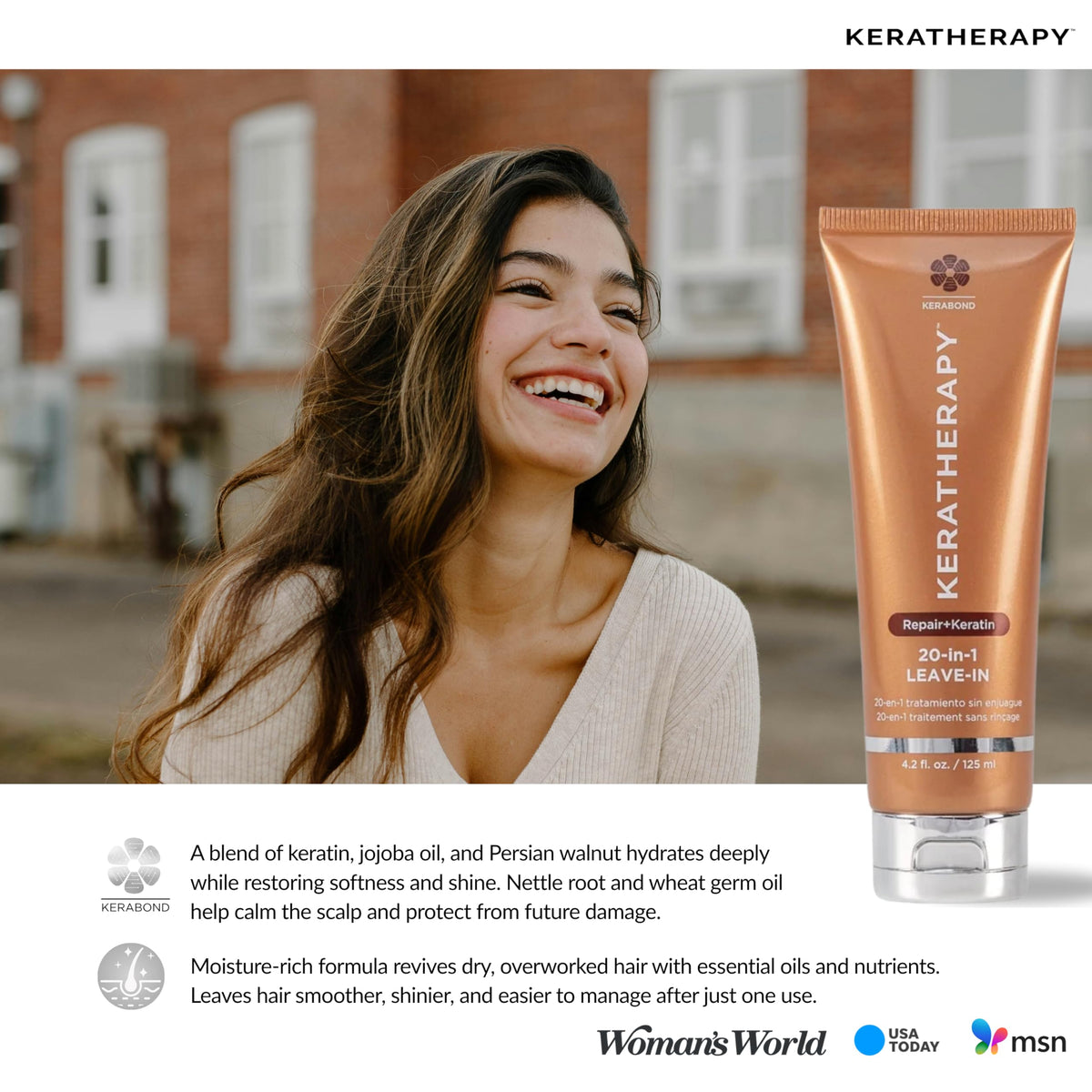 KERATHERAPY before and after hair shot showing smoother, shinier hair transformation