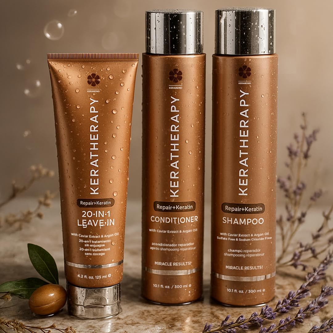 KERATHERAPY stylist applying spray to model to show salon-ready protection and manageability