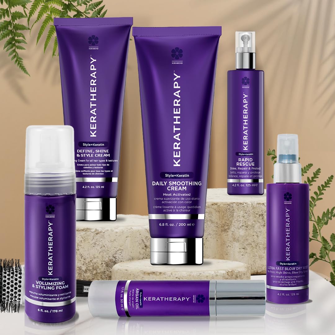 KERATHERAPY on bathroom counter portraying everyday styling routine