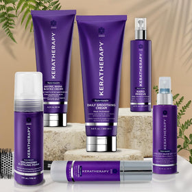 KERATHERAPY on bathroom counter portraying everyday styling routine