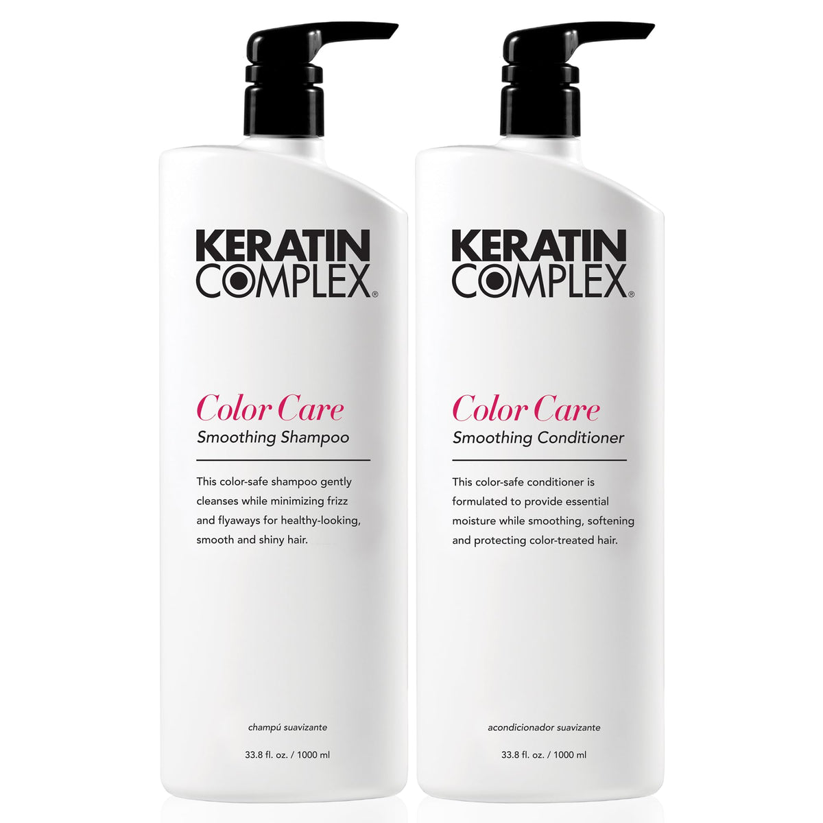 Keratin Complex duo front packaging shows bottles and benefits