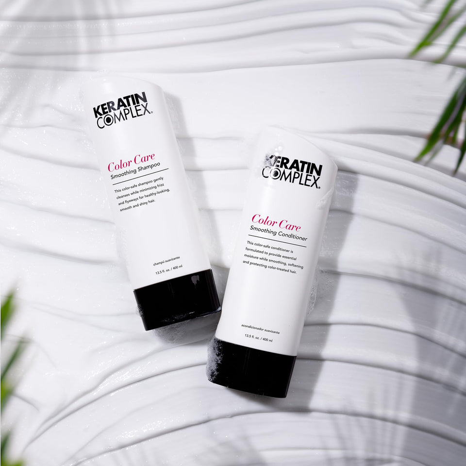 Keratin Complex duo front packaging showing both 13.5oz bottles for long-lasting color