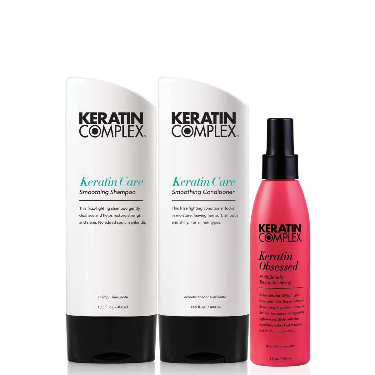 Keratin Complex front packaging showing full kit and frizz-control benefit