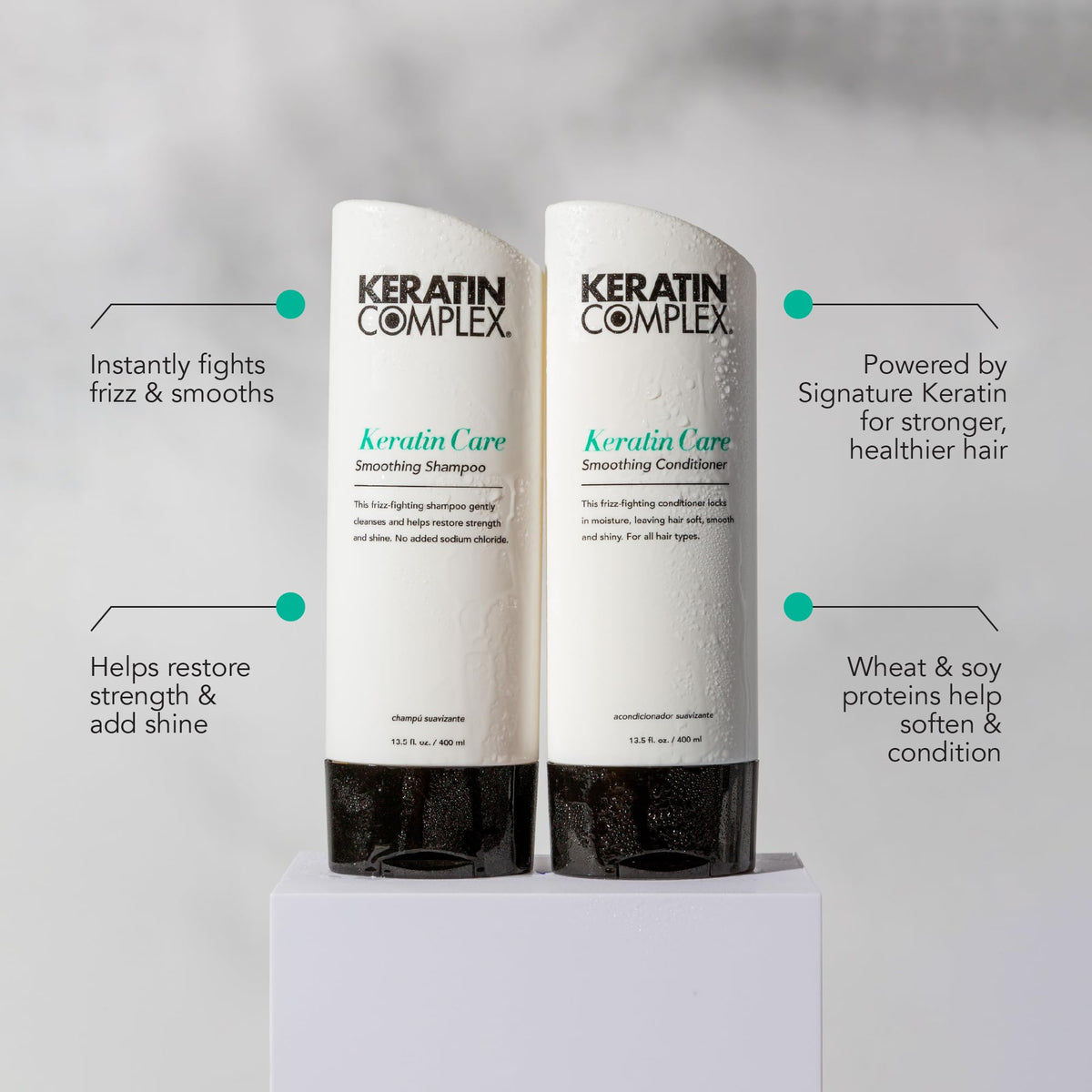 Keratin Complex before and after hair image showing reduced frizz and smoothness