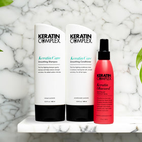 Keratin Complex Keratin Obsessed spray bottle showing styling and shine boost