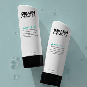 Keratin Complex label closeup showing sodium chloride free benefit