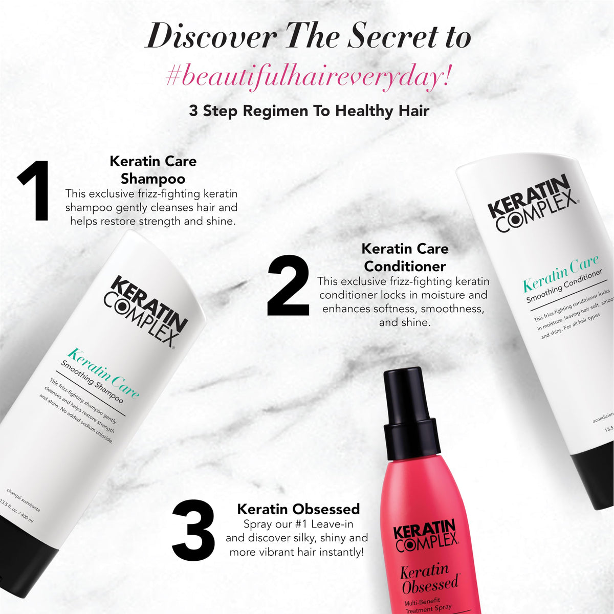 Keratin Complex shampoo pour texture demonstrating gentle, non-stripping cleanse