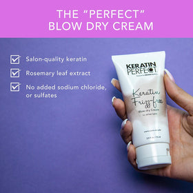 Keratin Perfect cream being applied to damp hair to reduce frizz and speed blow-dry