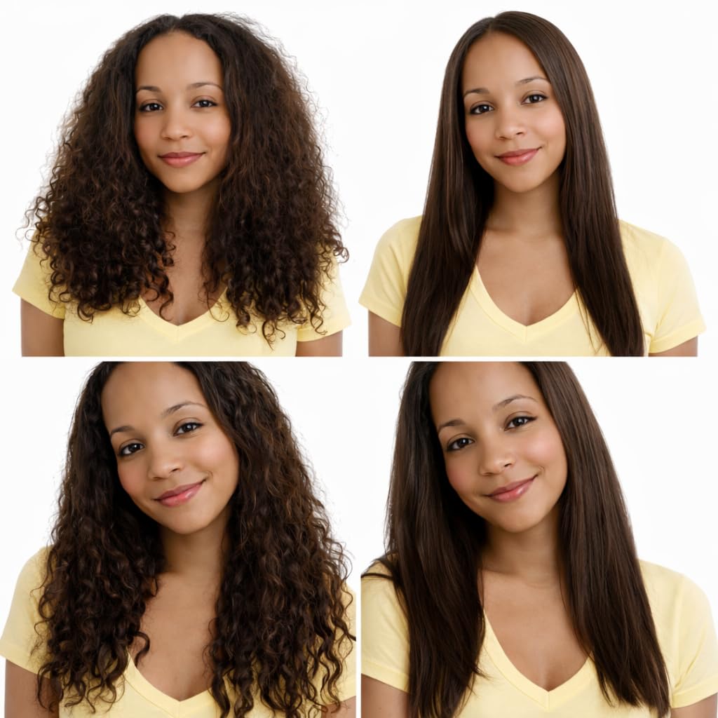 KERATIN RESEARCH before and after showing reduced frizz and shine
