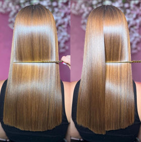 KERATIN RESEARCH salon model with shiny smooth hair post-treatment