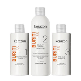 Kerazon Professional front packaging showing the three-step kit for smoother hair