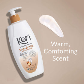 Keri 15 oz bottle next to common items for scale, convenient full-body supply