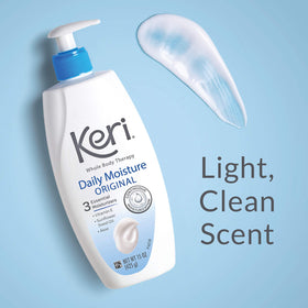 Keri lotion texture on hand showing creamy spreadability benefit