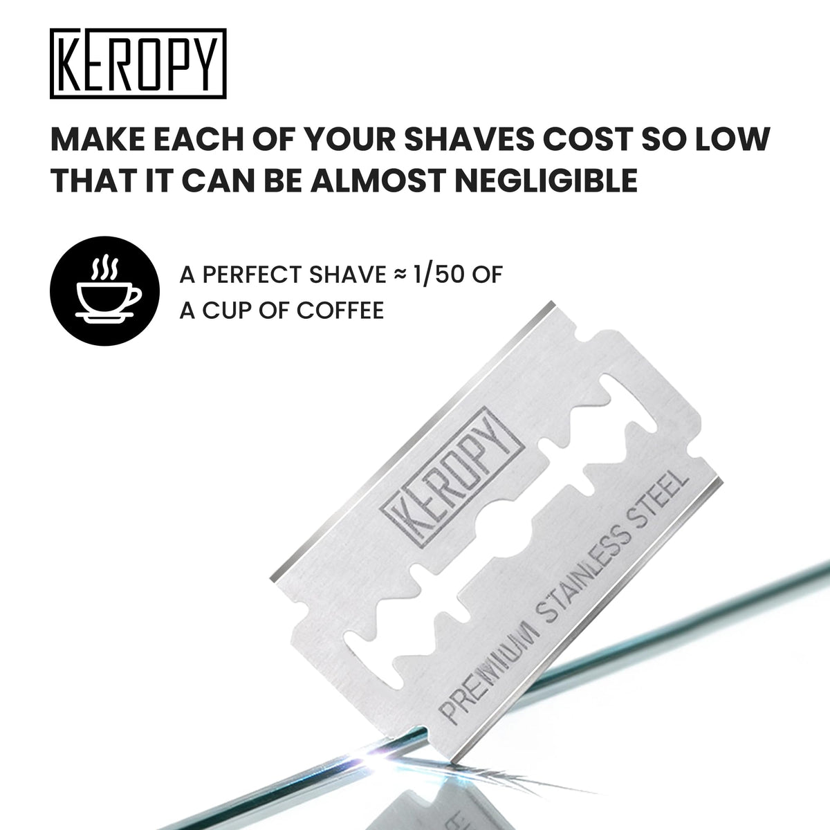 Keropy blade installed in safety razor, shows universal fit and easy replacement benefit