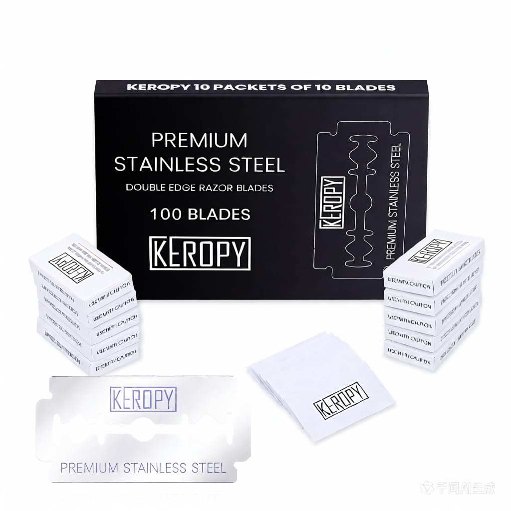 Keropy front packaging showing 100 blades and brand, perfect for long-term shaving supply
