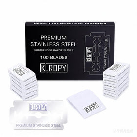 Keropy front packaging showing 100 blades and brand, perfect for long-term shaving supply