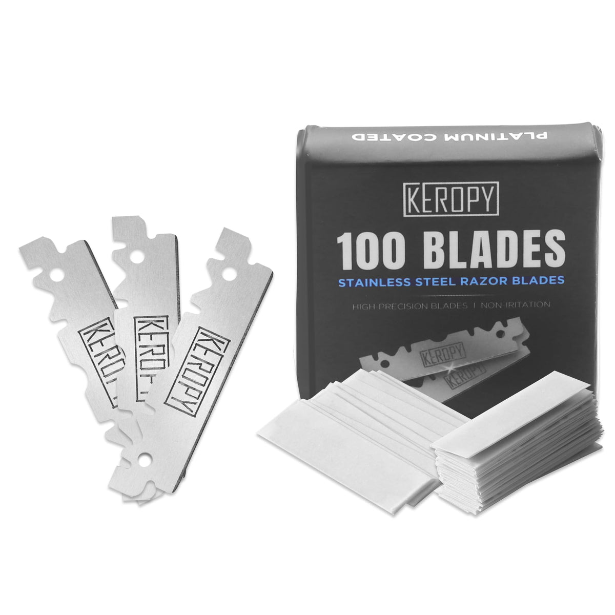 Keropy packaging front showing 100 blades and clear product identity for professionals