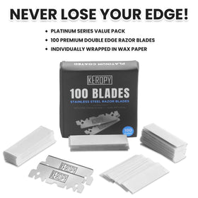 Keropy single blade close-up highlighting precision edge for smooth shaving