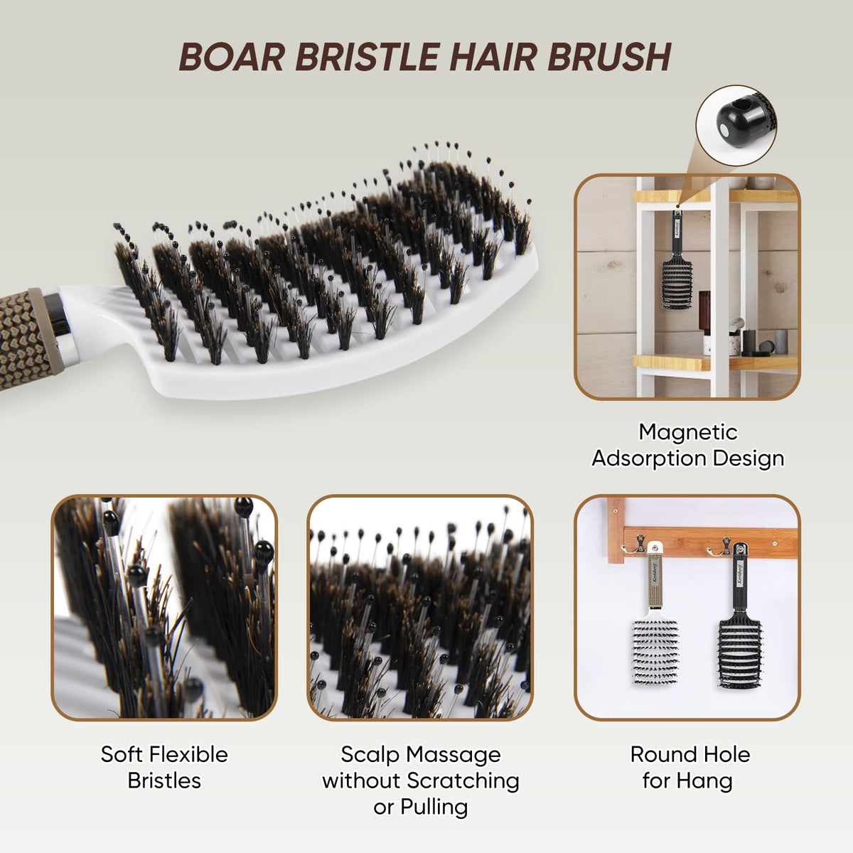 Kertiberif close-up of boar bristles and nylon pins showing smoothing benefit