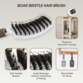Kertiberif close-up of boar bristles and nylon pins showing smoothing benefit