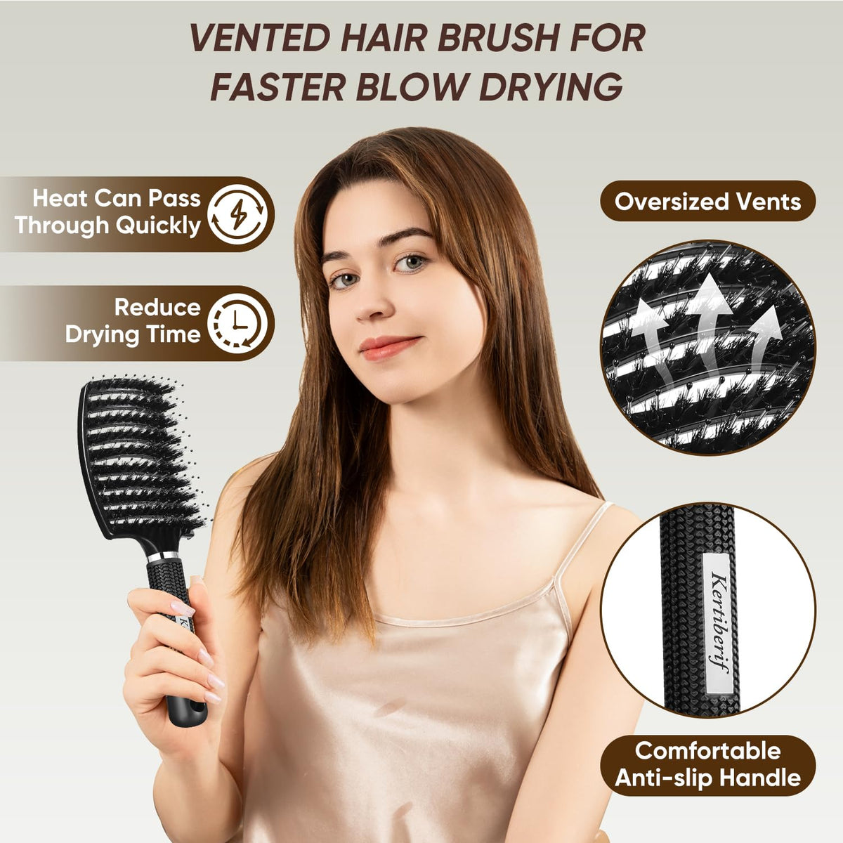 Kertiberif curved paddle profile demonstrating ergonomic scalp-fit and comfort