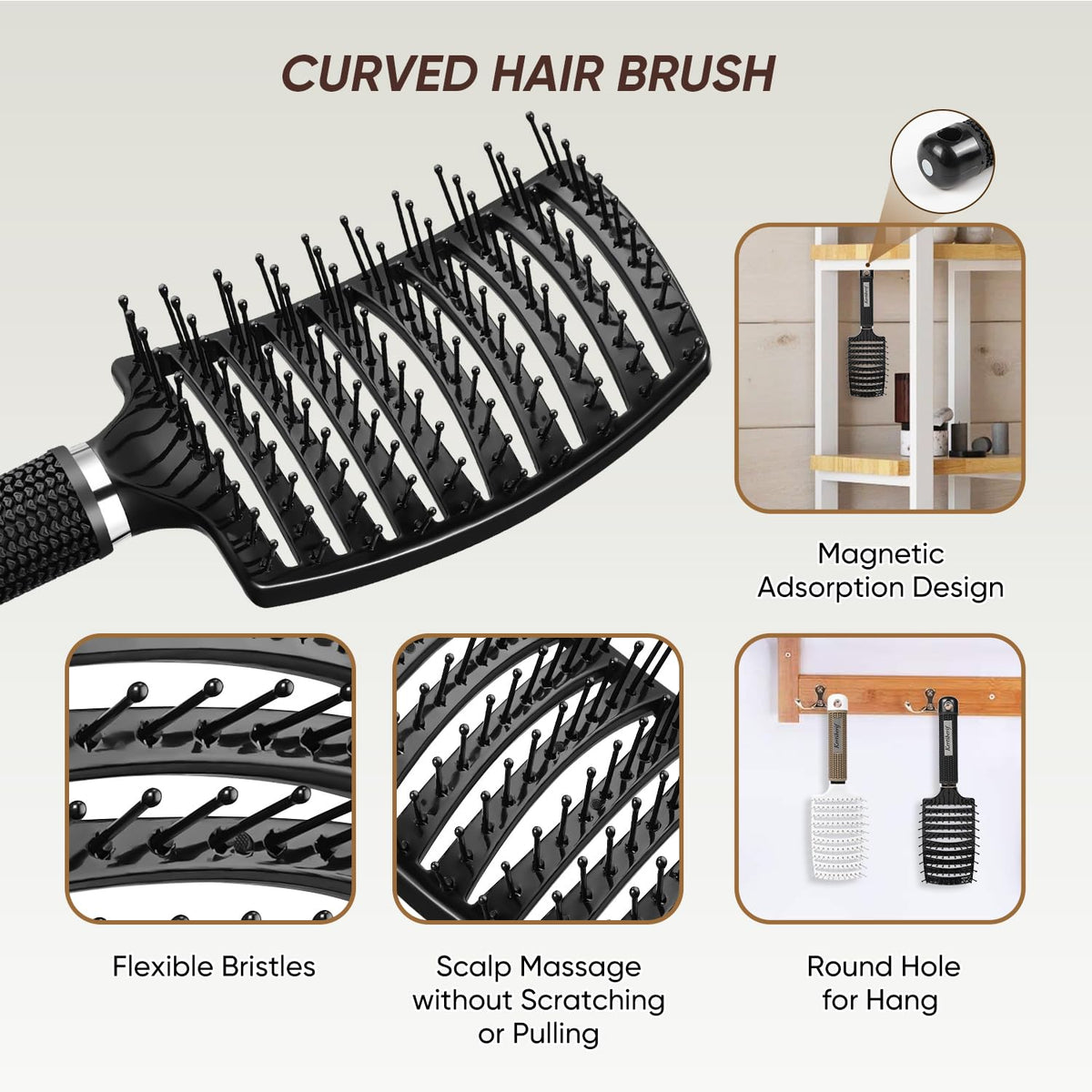 Kertiberif close-up of rounded nylon pins, gentle detangling benefit
