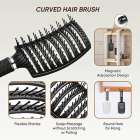 Kertiberif close-up of rounded nylon pins, gentle detangling benefit