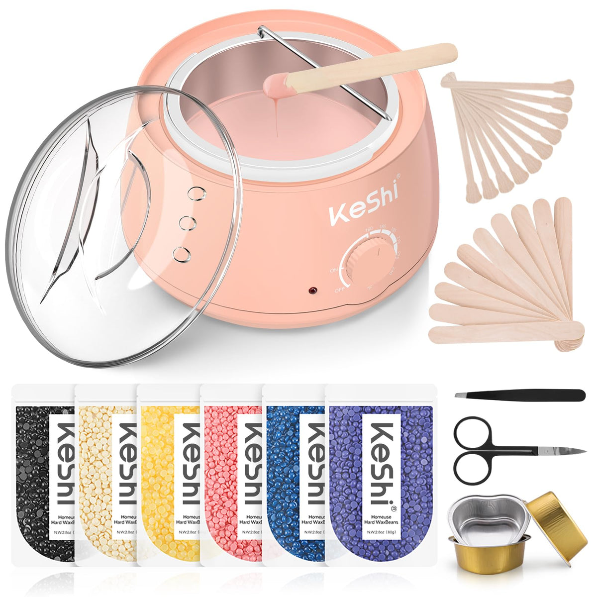 KeShi wax warmer beside hand for scale showing compact, home-friendly size